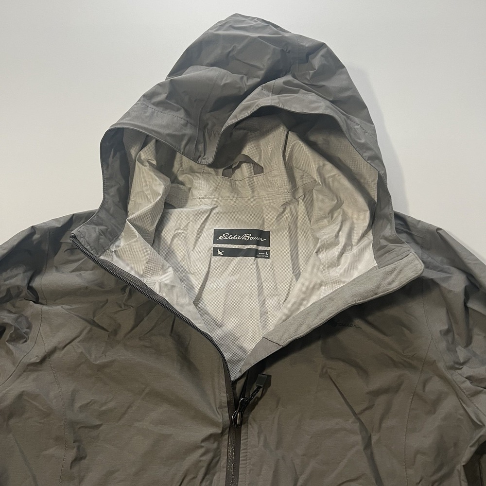 Eddie Bauer WeatherEdge Rain Jacket Women's Large Gray Hooded Waterproof